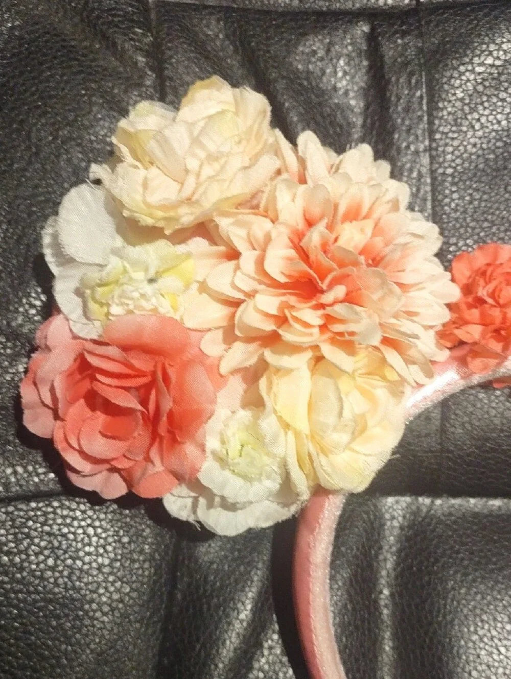 Disney Parks Floral Mouse Ear Headband - Coral & Cream